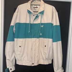 Vintage CAT Equipment‎ Jacket Size L Turning Point Zip Front Coat Hidden Hood